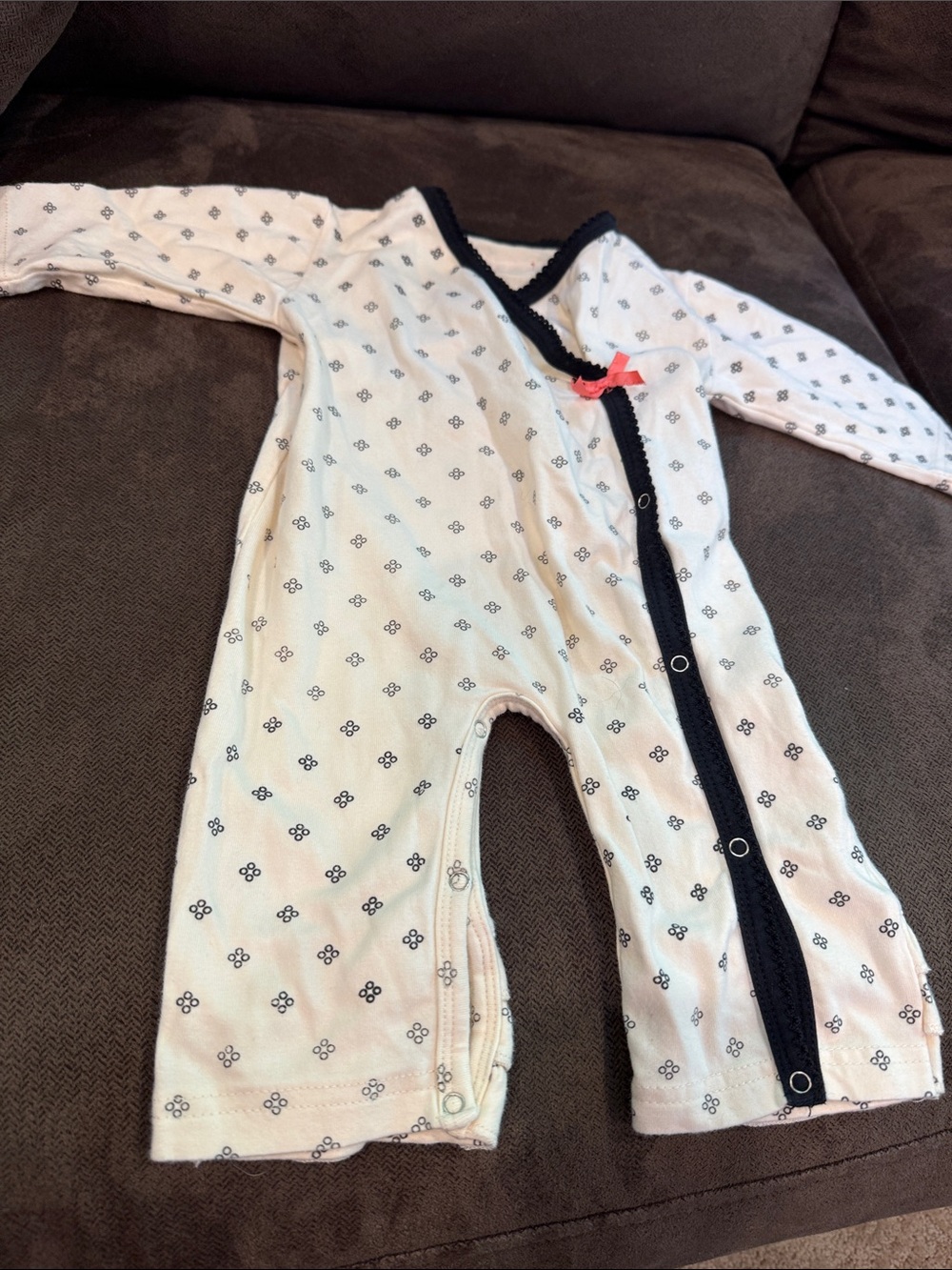 Mud Pie Cream One-Piece with Navy Trim and Coral Bow